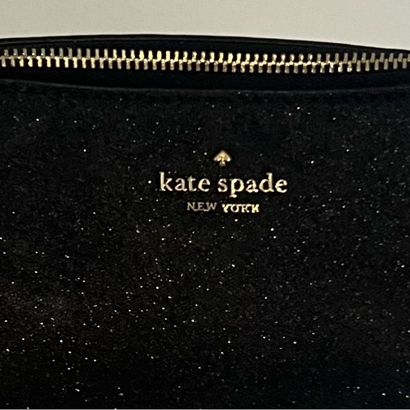 Kate Spade Lola Glitter Black Small Dome Gold Zip Cosmetic Toiletry Case Bag - Picture 2 of 9
